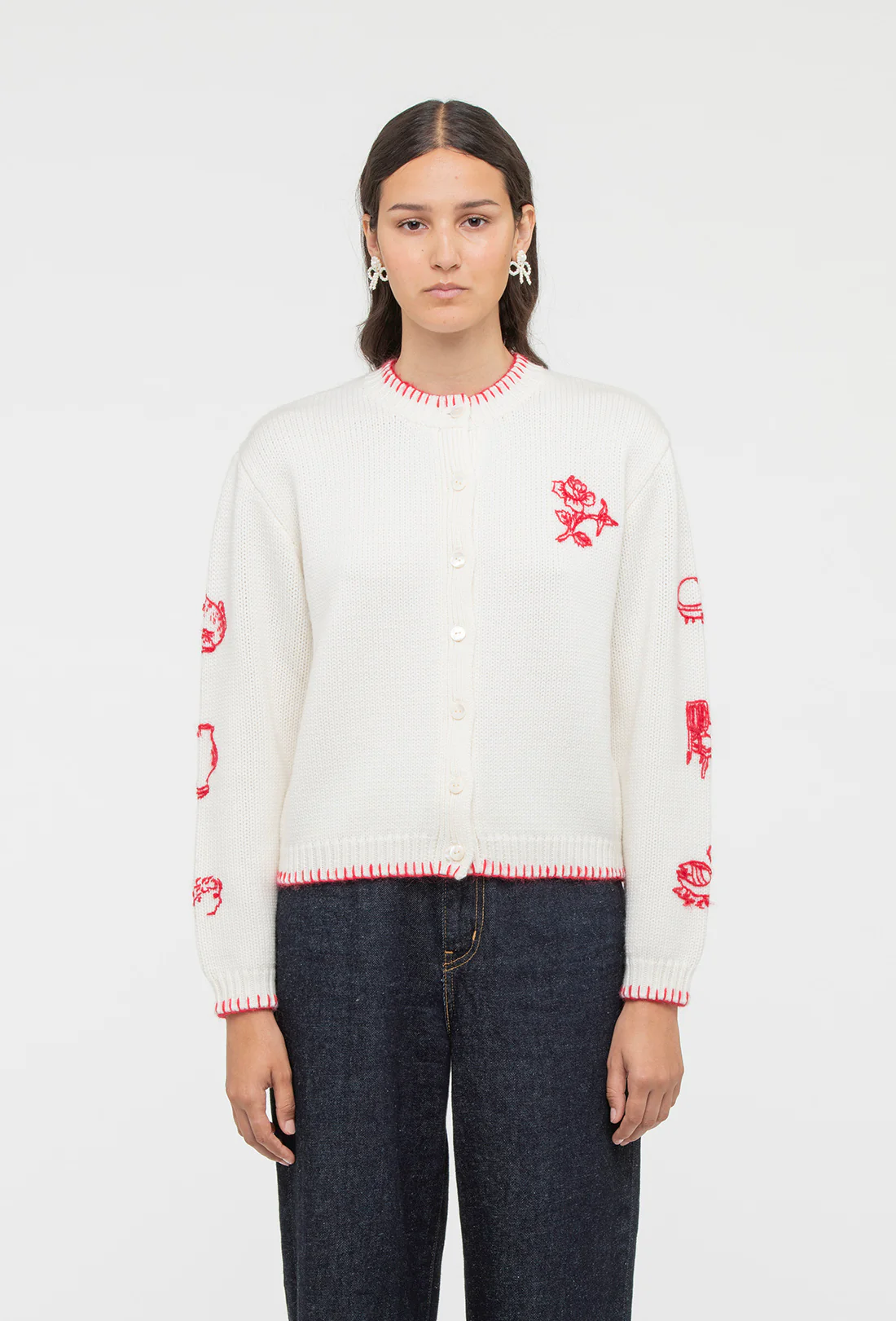 Hartley Cardigan - Cream/Rose Red - Image 3