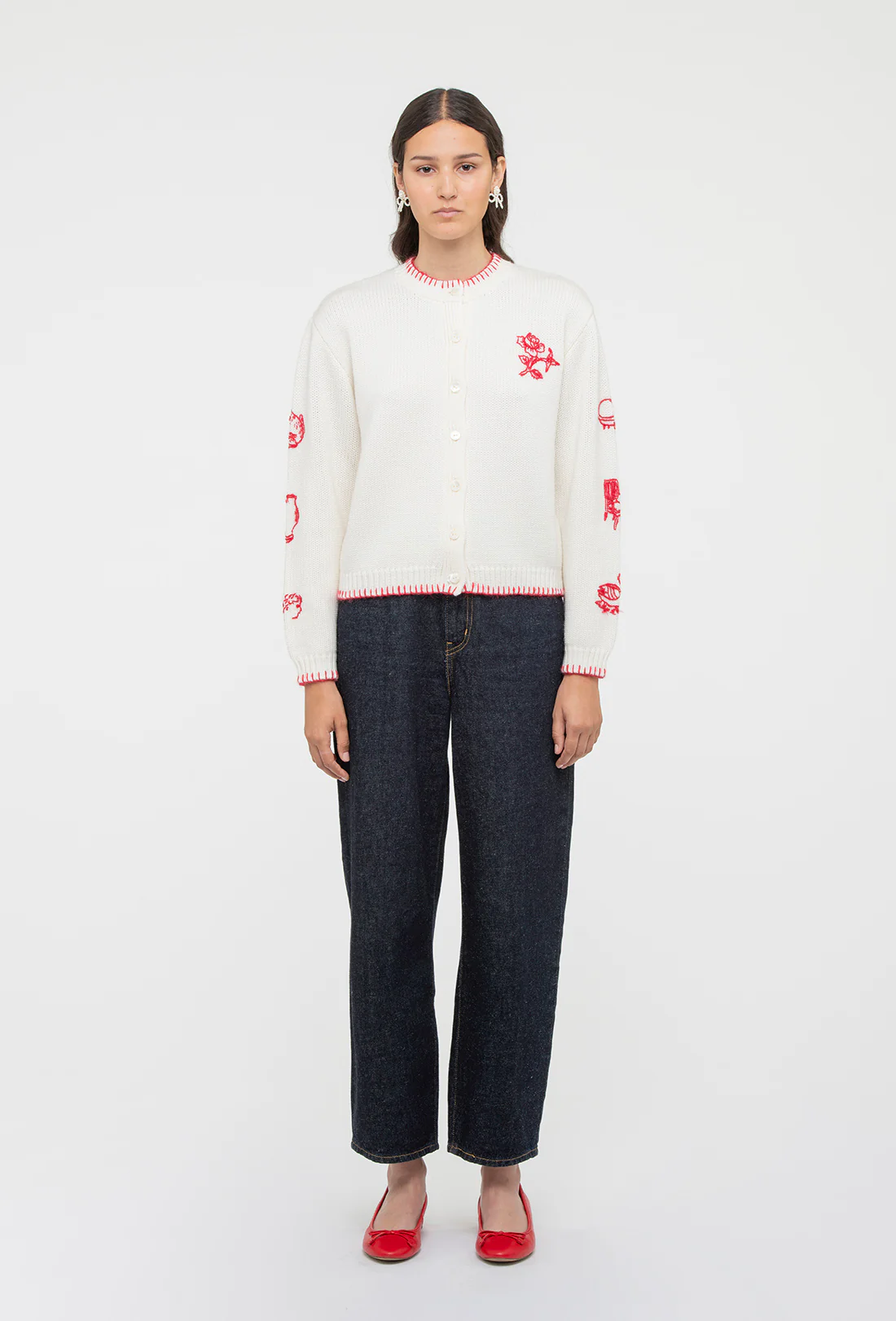 Hartley Cardigan - Cream/Rose Red - Image 4