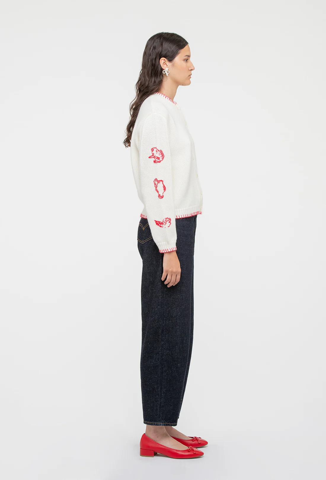 Hartley Cardigan - Cream/Rose Red - Image 5